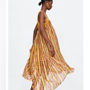 Zara crochet trim laminated silver thread maxi dress XS